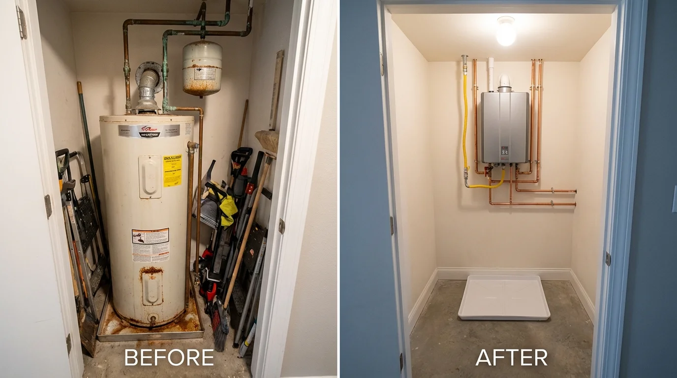 Tank water heater versus wall-mounted tankless unit comparison for Sturgeon, PA homeowners