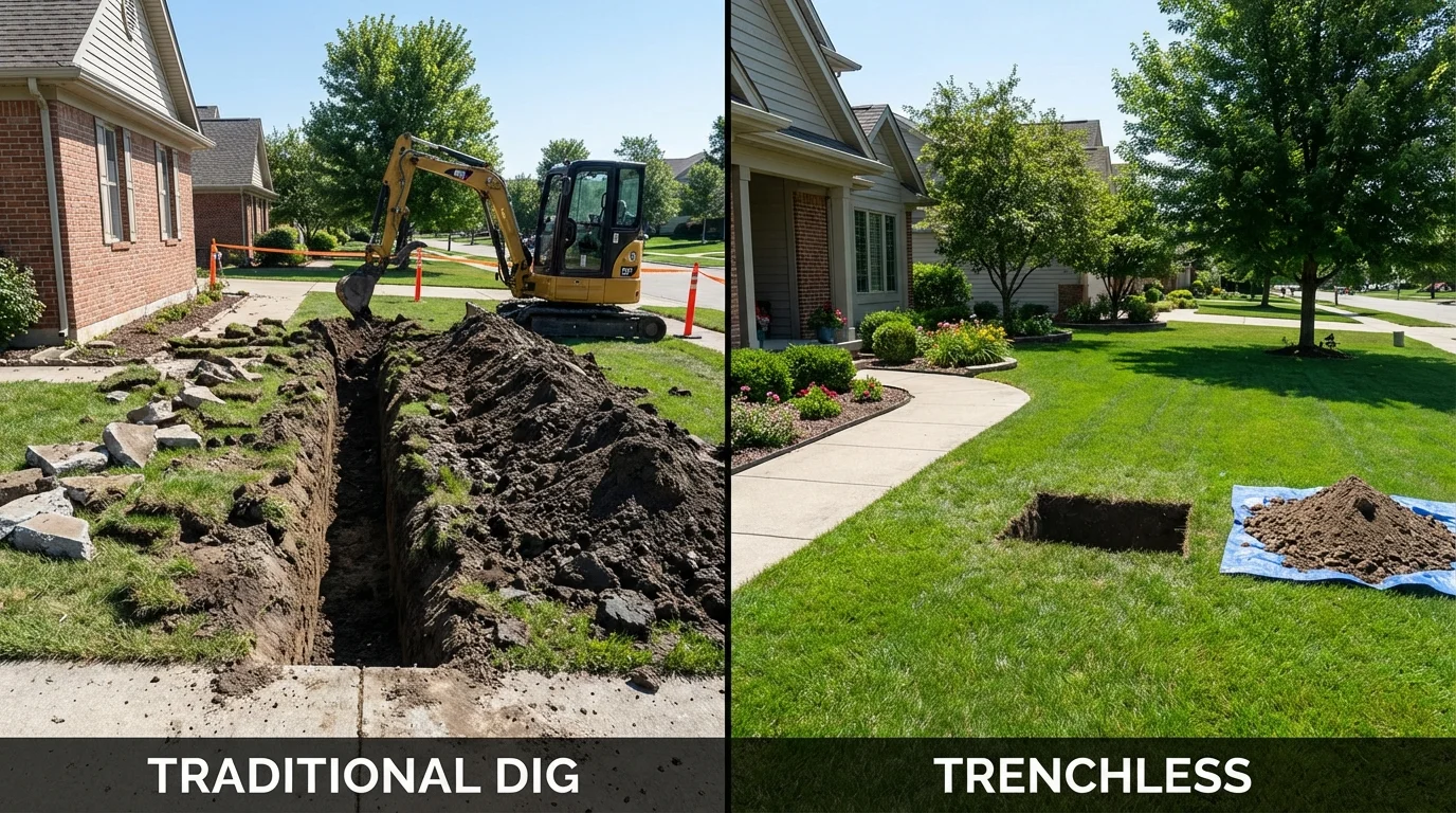 Trenchless sewer repair with minimal yard damage versus traditional excavation in Sturgeon, PA